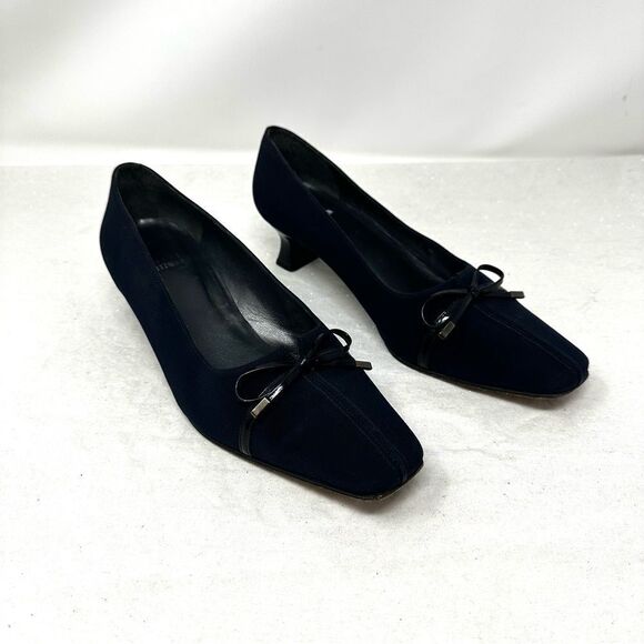 Stuart Weiztman Deep Blue Kitten Heel Loafers- Size 7W - Picture 14 of 14